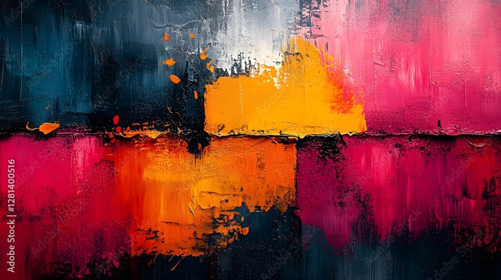 Leinwandbilder vibrant abstract acrylic painting with expressive brush strokes and layers of contrasting colors cre