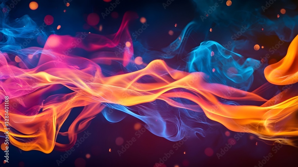 Poster Vibrant abstract energy flames and fiery swirls dancing in a surreal mystical digital artwork background  Intense dynamic movement and glow with a sense of power and force