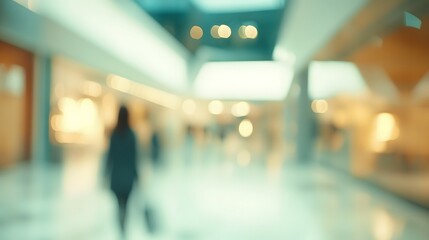 Blurred Shopping Mall Interior with People and Soft Lighting Effect