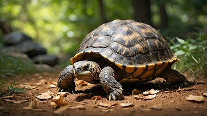 Obraz premium 1. **Giant Tortoise on Curieuse Island in the Seychelles Forest**
