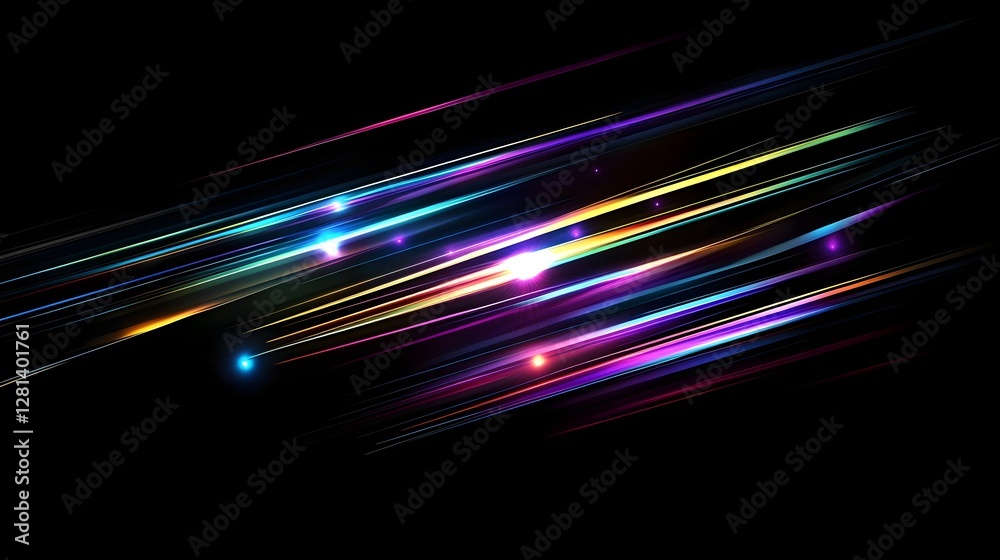 Poster Vibrant Abstract Motion Trails of Glowing Multicolored Lights in Dynamic Digital Composition  Futuristic Energetic and Technologically Inspired Visual Artwork with a Sense of Speed Power