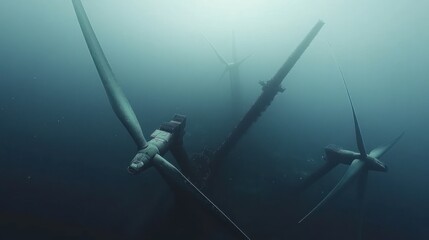 Fototapeta premium Submerged Wind Turbines Deep Underwater Scene