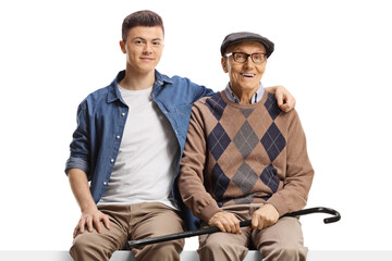 Fototapeta premium Grandson and grandfather sitting in embrace