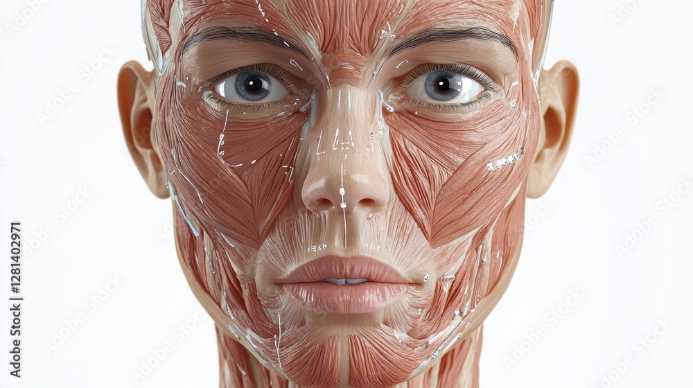Aufkleber medical illustration showcasing botox injection points on female face with detailed anatomical featu
