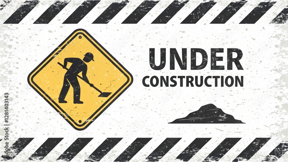 Wall mural A construction sign indicating an active work site with a worker and the phrase 