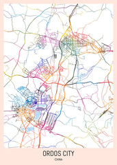 Ordos City China Map, downtown tourism, house art travel, scenic metropolis concept, travel art city, patriotic abstract banner