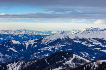 Snowy Mountain Peaks Under Blue Sky