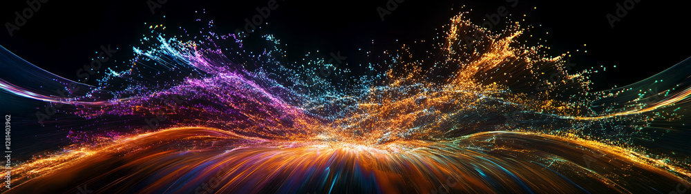 Aufkleber Vibrant colorful abstract energy burst explosion with dynamic light digital art background  Captivating and mesmerizing kinetic visual effect of fluid shimmering and pulsing spectrum of colors
