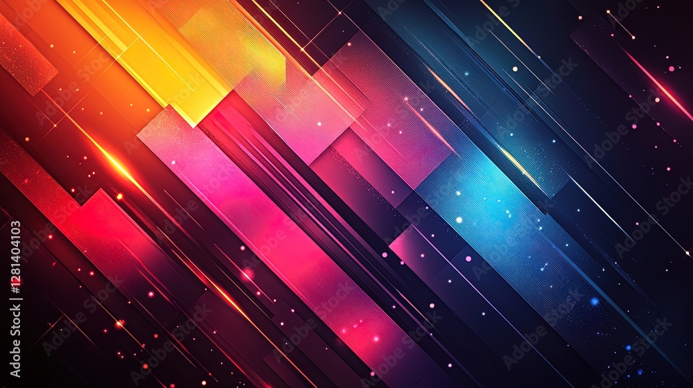 Wall mural abstract tech background with glowing geometric lines, digital grids, and futuristic patterns