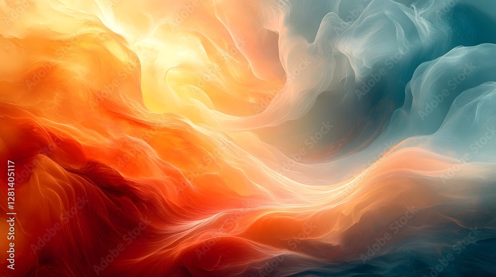 Poster Vibrant explosion of ethereal colors and abstract fluid shapes swirling in a surreal cosmic landscape creating a mesmerizing and visually captivating display of light energy and imagination
