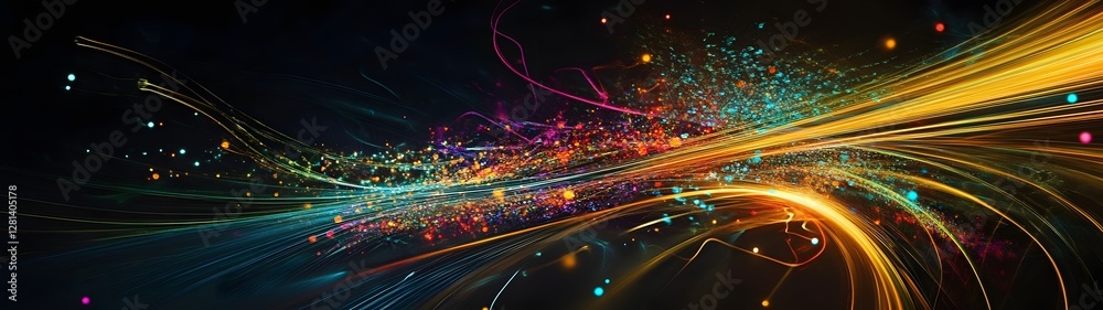 Aufkleber vibrant colorful light trails and glowing energy bursts flowing through dark abstract background wit