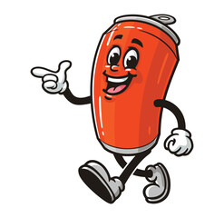 Soda Can character mascot cartoon is walking and looking for an idea