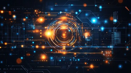 Obraz premium Modern technology abstract background with glowing circuit lines, digital elements, and futuristic data grids 