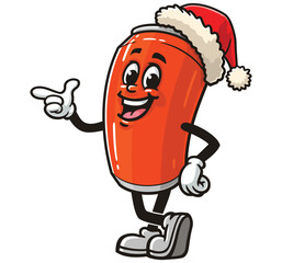 Soda Can character mascot cartoon wearing a Christmas hat