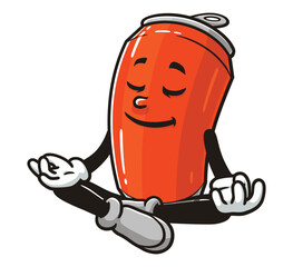 Soda Can character mascot cartoon meditating