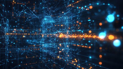 Obraz premium Abstract Digital Network: A Visualization of interconnected nodes and data streams forming a complex web of information. Exploring the intricacies of digital connectivity.