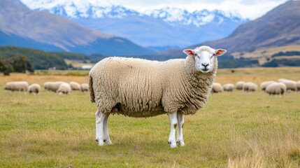Fototapeta premium Sheep in a Scenic Mountain Pasture Landscape