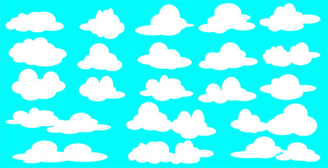 21 collections of white clouds on a light blue background vector