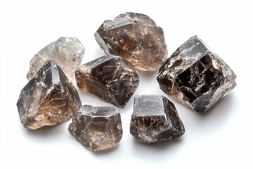 Smoky Quartz Crystal: Closeup, Macro Shot of Black Crystal Stone on White Background