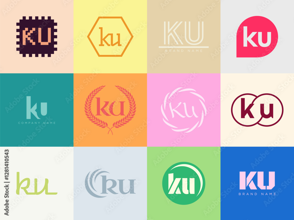Fototapete ku logo company template. letter k and u logotype. set different classic serif lettering and modern 