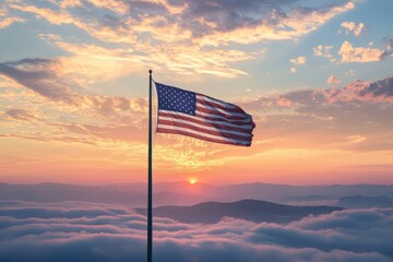 Virginia State Flag Fluttering in Sunrise Mist - A Symbol of American Heritage and Pride