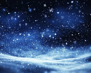Snow Flurry. Abstract Night Sky with Stars and Snow in Blue and Black Tones