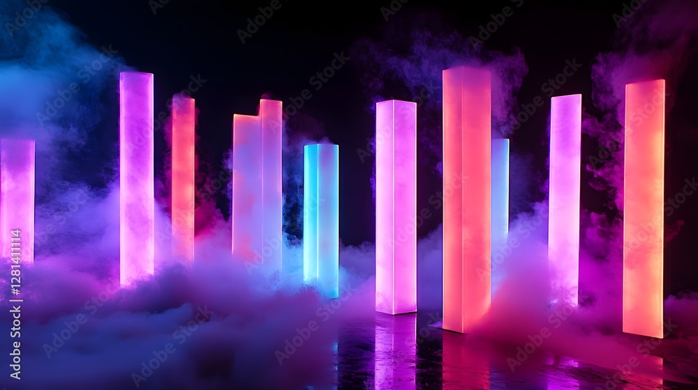 Poster Visually striking and futuristic cityscape featuring a towering architectural skyline bathed in a mesmerizing glow of vibrant neon lights creating a captivating otherworldly and surreal atmosphere