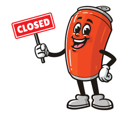 Naklejka premium Soda Can character mascot cartoon holding a closed sign