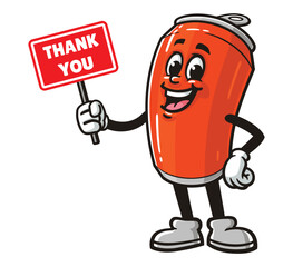 Soda Can character mascot cartoon holding a thank you sign
