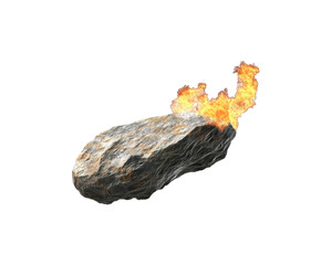 Obraz premium Burning Rock Erupting with Flames and Smoke on a Transparent Background