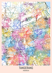 Tangerang Indonesia City Map, downtown tourism, house art travel, scenic metropolis concept, travel art city, patriotic abstract banner
