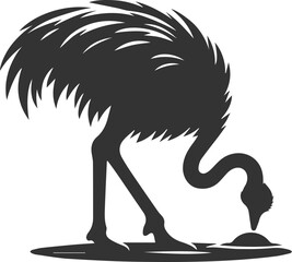 Ostrich pecking at an object on the ground animal silhouette vector