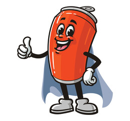 Obraz premium Soda Can character mascot cartoon with caped superhero style