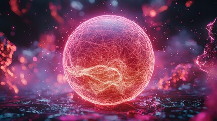 Naklejka premium Glowing Sphere in a Mystical Landscape: A Digital Art Piece