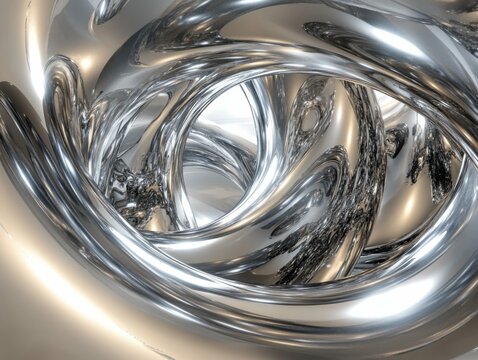Space Time Continuum. Distorted Metal Surface in Silver Chrome Colors