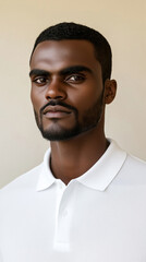 Obraz premium Focused portrait of handsome black man with white shirt exuding confidence and style against neutral backdrop