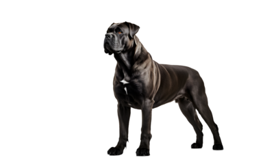 A Cane Corso dog standing with a strong posture, isolated on a empty plain background
