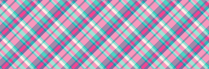 Vibrant diagonal plaid pattern in pastel pink, teal, and purple.  Perfect for textile design, fashion, scrapbooking, or website backgrounds.