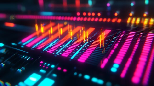 Neon illuminated digital audio mixing console