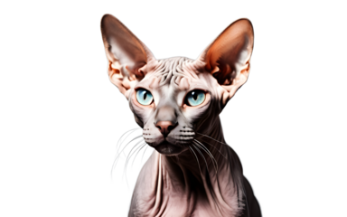 A curious Sphynx cat with its unique hairless appearance, isolated on a empty plain background