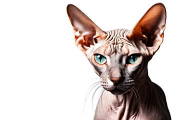 A curious Sphynx cat with its unique hairless appearance, isolated on a empty plain background