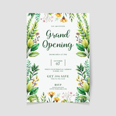 Grand opening poster banner card for new brands .invitation card in floral design with elegant flowers
