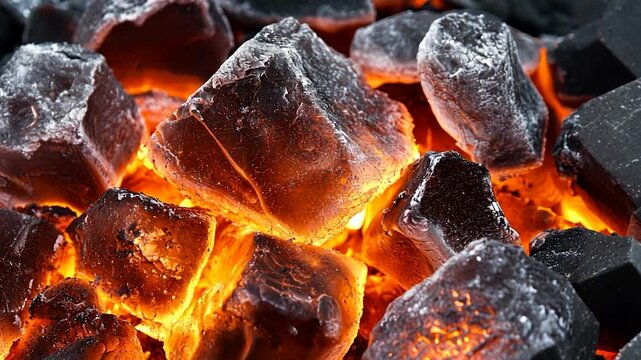 Glowing embers in outdoor grill, BBQ background