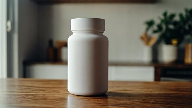 White pill bottle kitchen table mockup