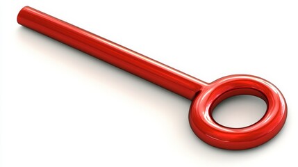 Unique Red Key With an Elongated Handle and Circular Top Suitable for Innovative Designs and Promotional Purposes in Various Creative Industries