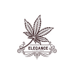 Vintage Cannabis Logo Template with Flourish Design