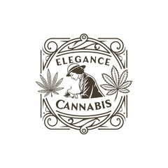 Classic Cannabis Label Design with Ornamental Details