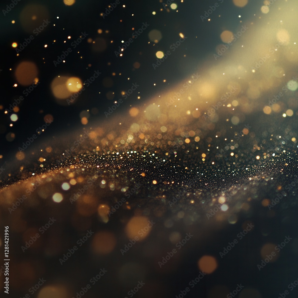 Poster ethereal golden particles floating in dark space creating a mesmerizing abstract background with bok