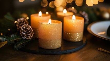Golden Candles Festive Christmas Decor