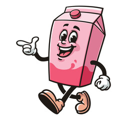 Milk Box character mascot cartoon is walking and looking for an idea